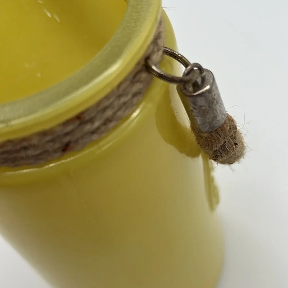 “Genuine & Crafted Original” Yellow Glass Jar/Vase with Rope Handle